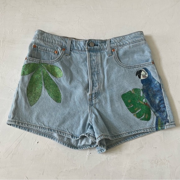 Levi's × Farm Rio RARE Bird of Paradise Parrot Ribcage Jean Shorts Size 31 - Picture 4 of 11